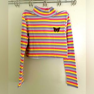 Shein Girls Mock Neck Striped Tee